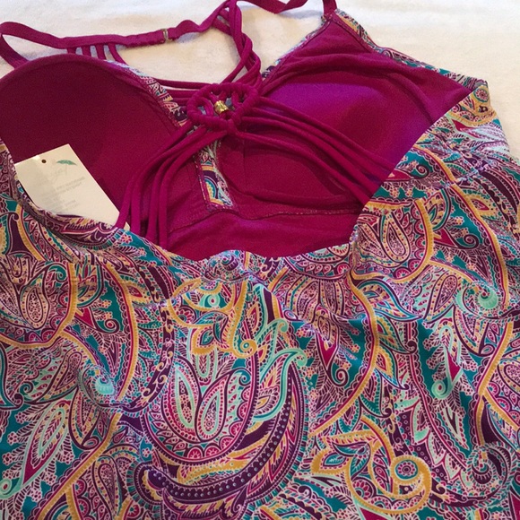 ♦️SALE♦️Playa 2pc Swim suit Berry/paisley Sz 2x - Picture 3 of 6